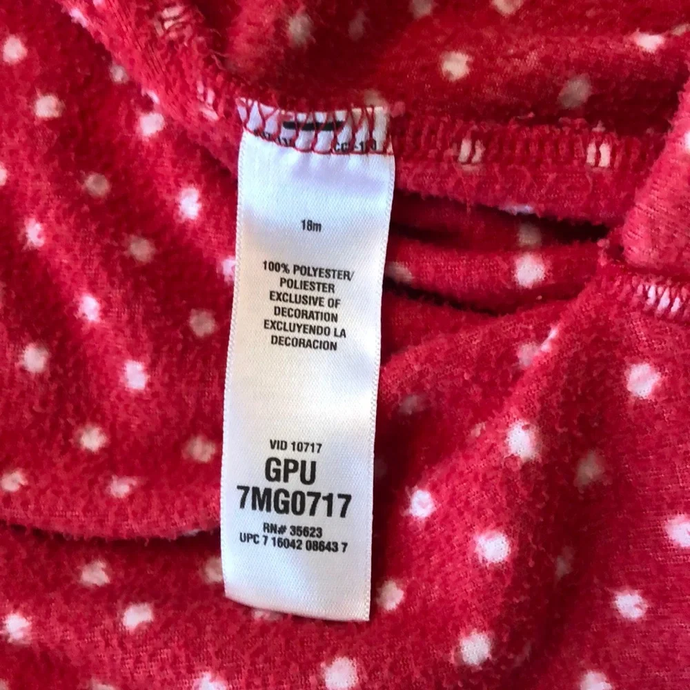 Carter’s Christmas Red Zip-Up Fleece Sleep Play Pajamas 18 months Polka Dot
